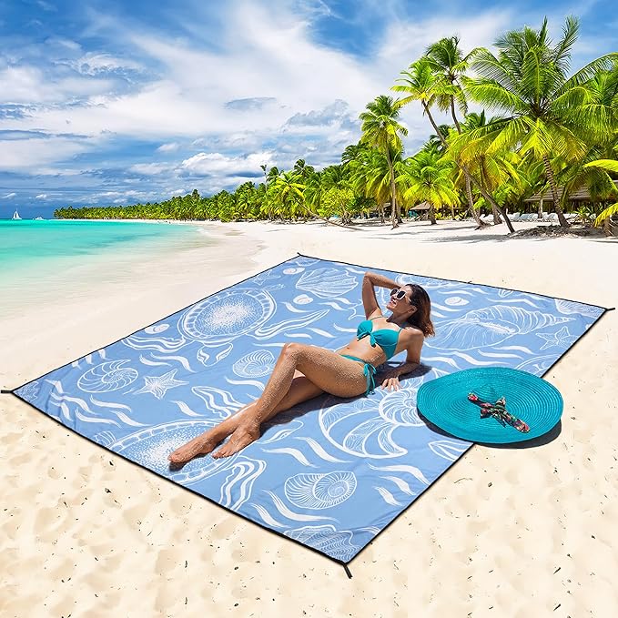 WIWIGO Beach Blanket Waterproof Sandproof Beach Mat 79" X 83"/10'x9'for 2-8 Adults Quick Drying Outdoor Picnic Mat Beach Accessories for Travel, Camping, Hiking - Image 5