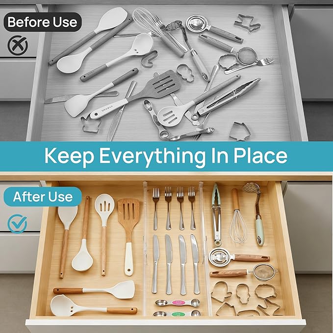 Vtopmart 8 Pack Shallow Drawer Dividers, 2.36" High 12.5"-20.8" Adjustable Expandable Kitchen Drawer Organizer, Clear Plastic Organizer Separators for Flatware, Utensil, Cutlery, Underwear, Clothes - Image 7