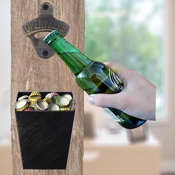 Antique Bronze Cast Iron Bottle Opener Wall Mounted Beer Opener with Cap Catcher Narrow Bundle - Image 4