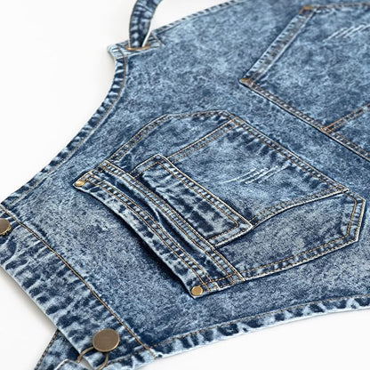 Jeanerlor - Cotton Denim Apron with Pockets for Men - Jean Apron for Hairstylis Cross Straps & Adjustable L to XXL (Denim Blue) - Image 5