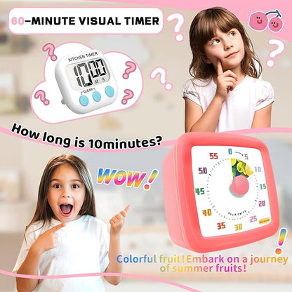 Visual Timer for Kids 60 Minute, Fruit Themed Silent Countdown Clock for Girls & Boys, Time Management Tool for Classroom, Kitchen, Toddler ADHD, Autism, Study, Pomodoro