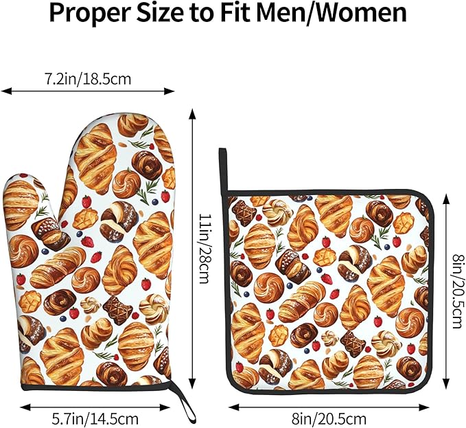 Oven Mitt and Pot Holders Sets - Food Oven Gloves Hot Pads Set of 2 Bread Kitchen Mitts for Cooking BBQ Baking Grilling - Image 3