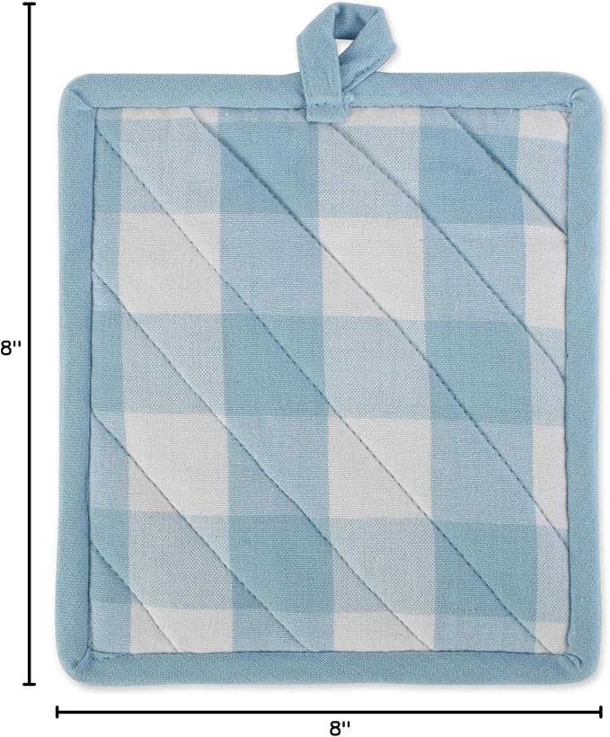DII Buffalo Check Kitchen Collection, Classic Farmhouse Kitchen Set, Potholder & Oven Mitt, White & Light Blue, 2 Piece