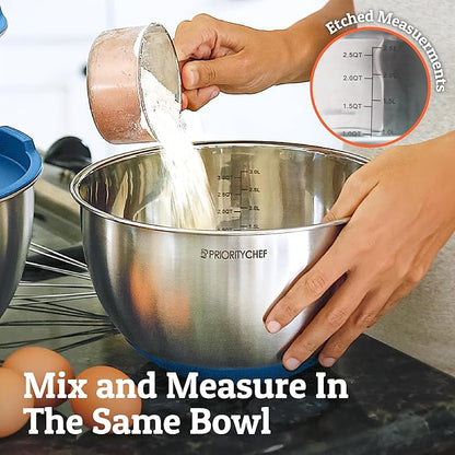 Priority Chef Premium Mixing Bowls With Airtight Lids Set, Thicker Stainless Steel Mixing Bowl Set, Large Prep Metal Bowls with Lids, Nesting Bowls for Kitchen, 1.5/2/3/4/5 Qrt, Blue - Image 7