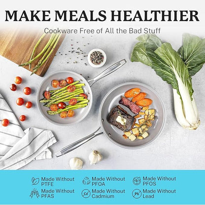 GOTHAM STEEL 15 Pc Ceramic Cookware Set, Ceramic Pots and Pans Set Non Stick with Cooking Utensils and Steamer, Non Toxic PFOA PFOS Free, Premium Stay Cool Handles, Oven & Dishwasher Safe, Blue - Image 4