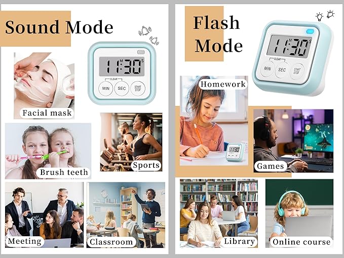 Timer, Kitchen Timers for Cooking Classroom Timer for Kids Teachers Digital Magnetic Timers 2 Pack, Blue - Image 2