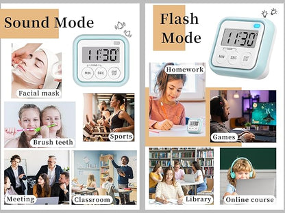 Timer, Kitchen Timers for Cooking Classroom Timer for Kids Teachers Digital Magnetic Timers 2 Pack, Blue - Image 2