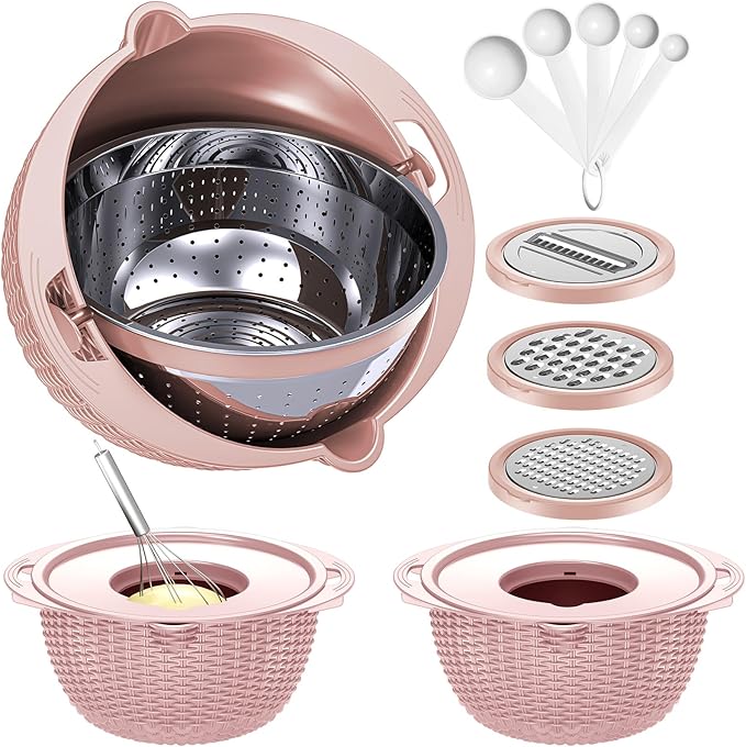 4-1 Colander with Bowl & Spoons Set - Food Strainer with New Upgraded Graters & Spoons - Colanders for kitchen(Patented) - Strainer for Fruit Pasta Veggie, Funny Presents for Women, Pink - Image 9