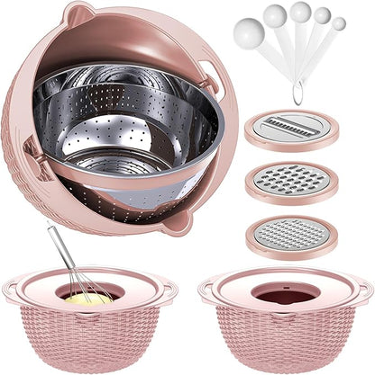 4-1 Colander with Bowl & Spoons Set - Food Strainer with New Upgraded Graters & Spoons - Colanders for kitchen(Patented) - Strainer for Fruit Pasta Veggie, Funny Presents for Women, Pink - Image 9