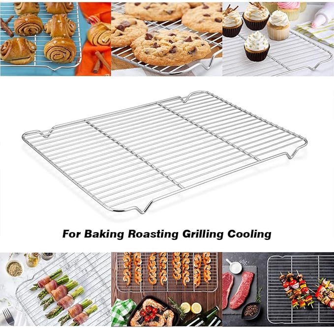Baking Cooling Rack Set of 2, E-far 16.5"x11.5" Stainless Steel Metal Roasting Cooking Racks, Fits in Half Sheet Cookie Pans, Non Toxic & Rust Free, Oven Proof & Dishwasher Safe - Image 7