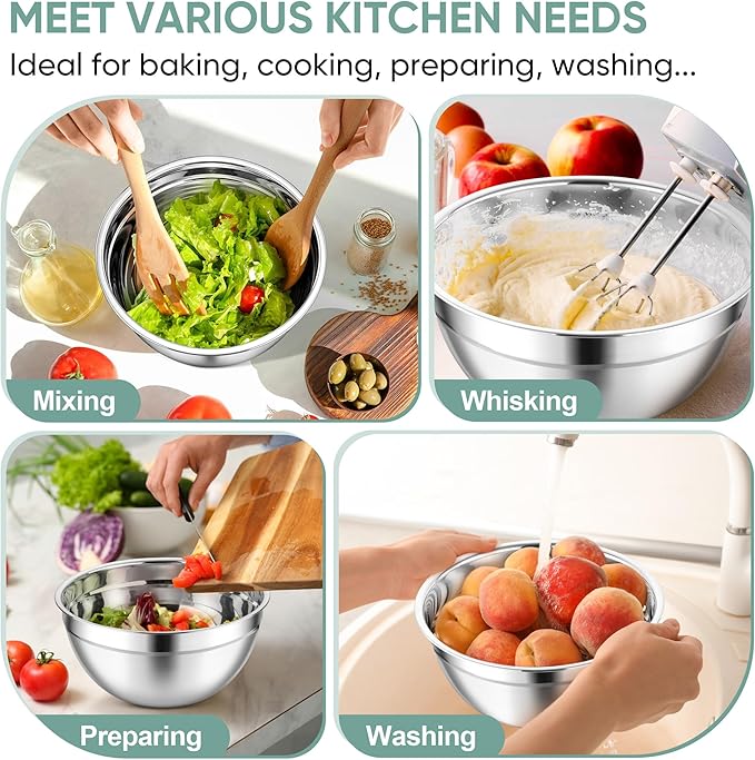 TeamFar Mixing Bowls, 3PCS Stainless Steel Serving Salad Bowls with Lids & 3 Graters, For Kitchen Mixing/Baking/Storing/Prepping, Visible & Airtight, Easy Clean - 4.5/3 / 1.5 QT, Black - Image 7