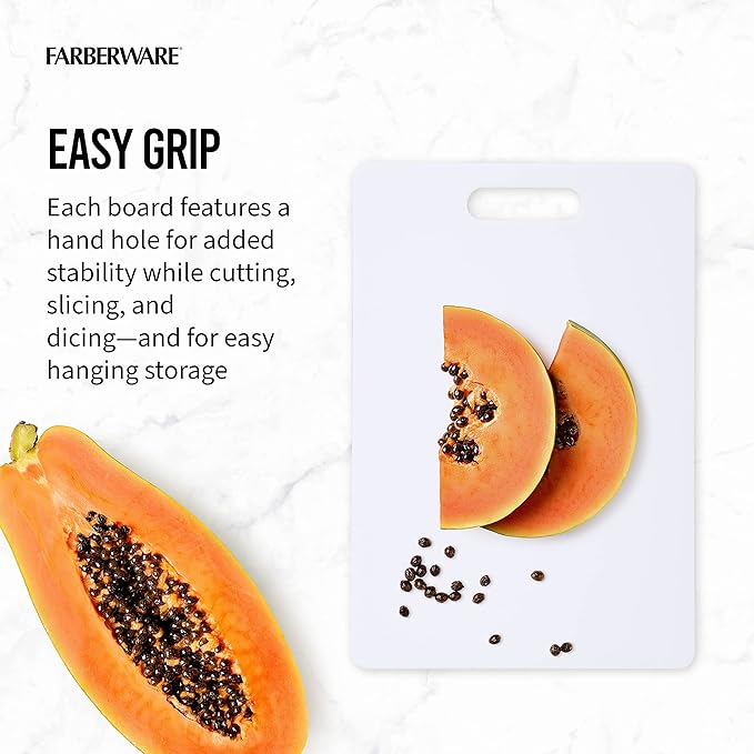 Farberware Plastic Cutting Board Set, Dishwasher- Safe Poly Chopping Board for Kitchen with Easy Grip Handles, Set of 3, White - Image 5