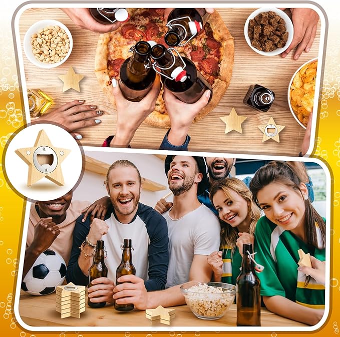 Vesici 24 Pcs Magnetic Bottle Opener 2.5in DIY Bamboo Star Shape Beer Openers Wooden Fridge Magnet Refrigerator Sticker Gift for Beer Lover Wedding Guest Kitchens Bars Parties - Image 6