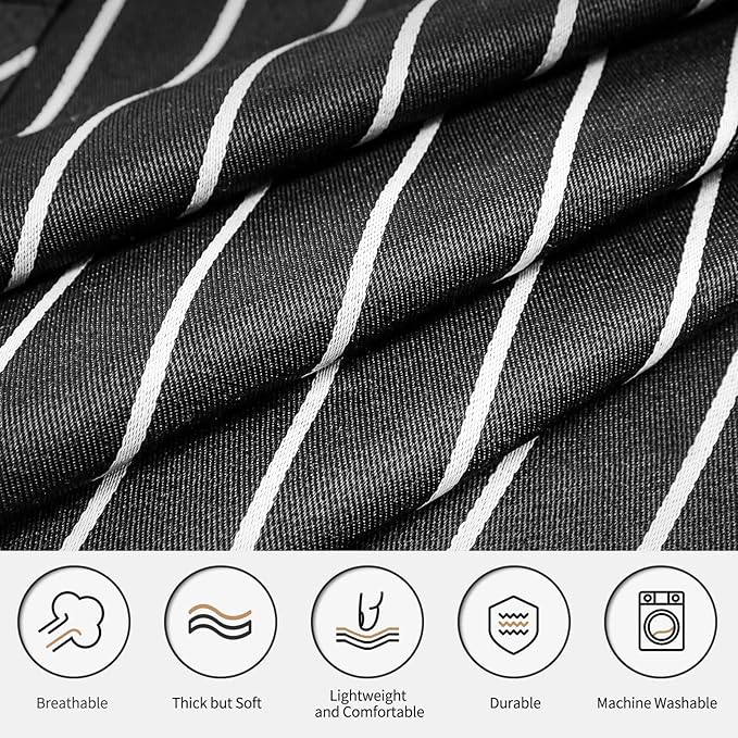 NLUS 2 Pack Cooking Aprons for Women with Pockets Adjustable Kitchen Bib Aprons for Women Men Chef, Black/White Stripe (Classic Black/White Stripes) - Image 5