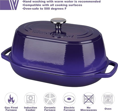 VORRINGARD Enameled Cast Iron Dutch Oven Pot with Dome Lid, Oval Bread Oven for Homemade Sourdough Bread Baking, Oven Safe up to 500°F, 6 Quart, Purple