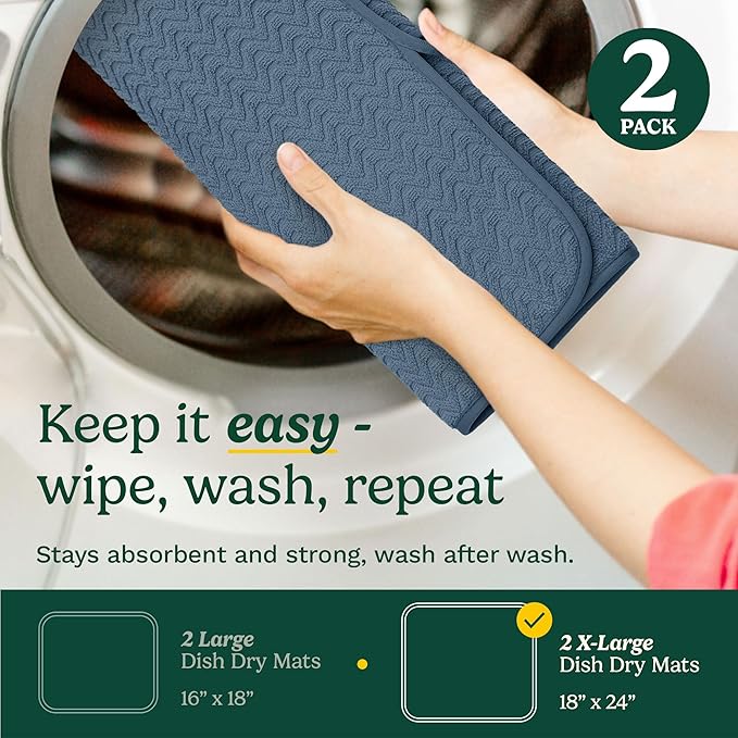 Cuisinart Dish Drying Mats for Kitchen Counter - (2) 18" x 24" Ultra Absorbent Dish Drying Mat XL - Foldable, Machine Washable, Fast Drying Dish Mat (Geostripe) - Image 6