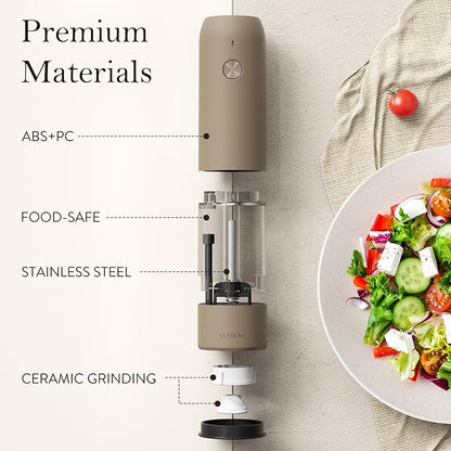 Ultrean Pepper Grinder, Rechargeable Salt and Pepper Grinder Set with 6 Adjustable Coarseness, LED Light, Electric Pepper Mill, Essentials for New Home Housewarming, Brown - Image 5