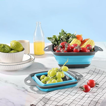 2 PCS Collapsible Colander, Collapsible Strainers for Kitchen, 11.5 inch Silicone Strainer and 9.5 inch Silicone Colander for Draining Vegetable fruit, Kitchen Food Strainer, Blue (Blue) - Image 3