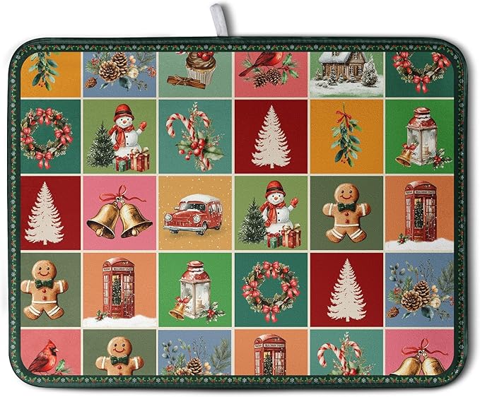 Christmas Dish Drying Mats for Kitchen Counter Cute Xmas Holiday Dish Drainer Pad Microfiber Absorbent Winter Dish Draining Mat Washable Dish Drainer Rack Mat Extra Large 18x24 Inch by Kwlegh