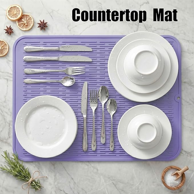 MicoYang Silicone Dish Drying Mat for Multiple Usage,Easy clean,Eco-friendly,Heat-resistant Silicone Mat for Kitchen Counter or Sink,Refrigerator or Drawer Liner Light Purple 2XL 24 inches x 18 inches - Image 4