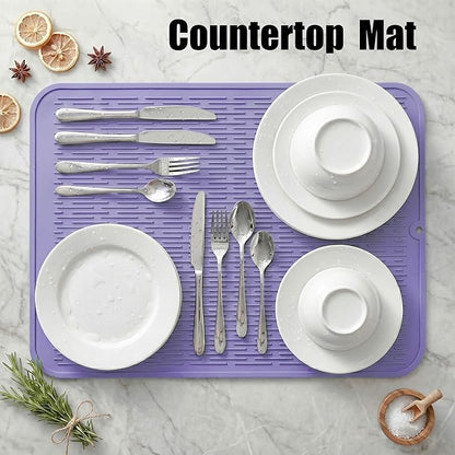 MicoYang Silicone Dish Drying Mat for Multiple Usage,Easy clean,Eco-friendly,Heat-resistant Silicone Mat for Kitchen Counter or Sink,Refrigerator or Drawer Liner Light Purple 2XL 24 inches x 18 inches - Image 4