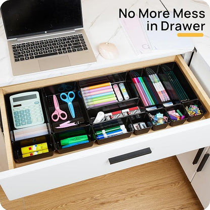 Vtopmart 25 PCS Office Desk Drawer Organizers Set, 4-Size Versatile Plastic Drawer Organizer Trays, Storage Bins for Desk Accessories Office Organizers and Storage, Bathroom, Makeup, Vanity, Black - Image 3
