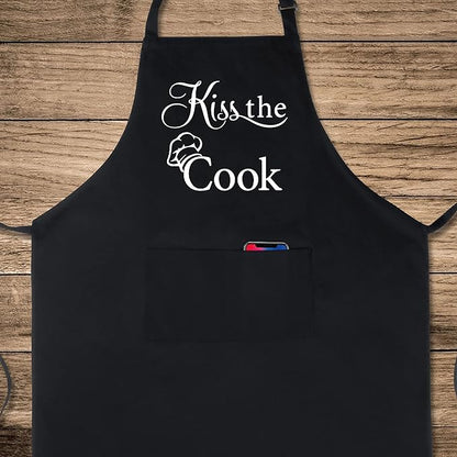 Xornis 100% Cotton Funny Apron with 2 Pockets for Men Women BBQ Grilling Adjustable Bib Black Aprons Gifts Cooking Kitchen