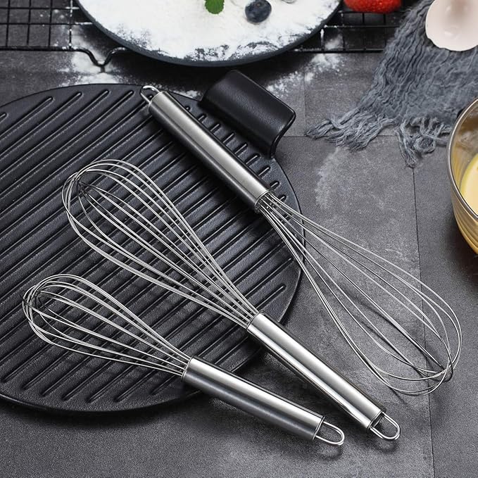 Berglander Whisk Set Pack of 3, Stainless Steel Whisks for Cooking 8",10",12", Wire Ballon Wisk (Silver) - Image 3