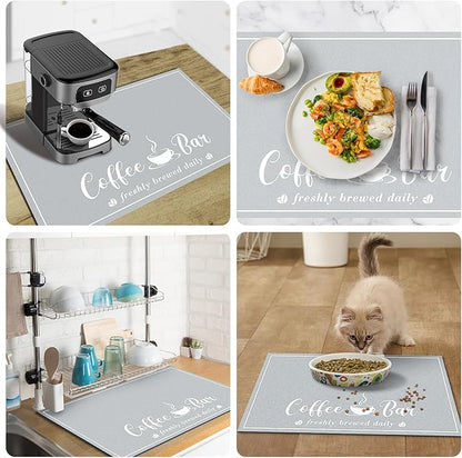 CooRug Absorbent Coffee Mat, Fashion Dish Drying Mat for Kitchen Counter Coffee Bar Accessories Espresso Machine Dish Rack 17" x 32" Light Grey - Image 5