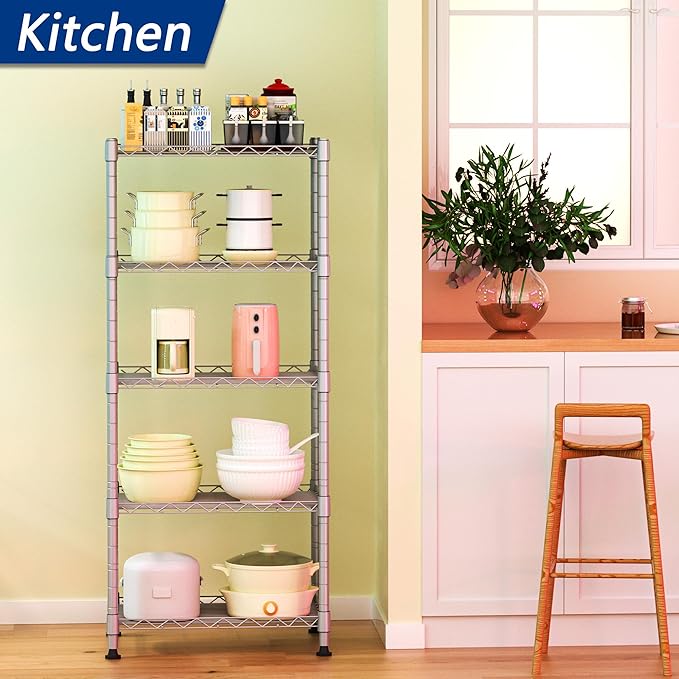 REGILLER 5-Wire Shelving Metal Storage Rack Adjustable Shelves,Standing Storage Shelf Units for Laundry Bathroom Kitchen Pantry Closet(Silver,11.8" D x 16.6" W x 53.5" H) - Image 2