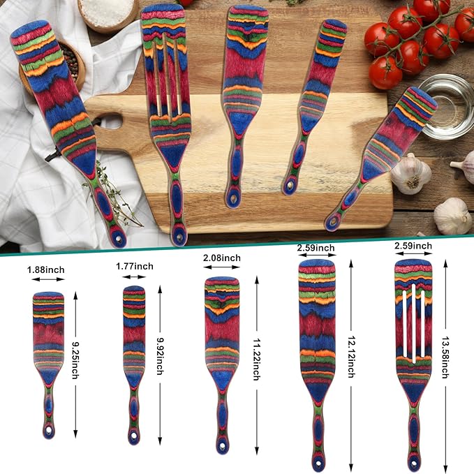 Spurtle Set, Wooden Utensils for Cooking, Kitchen Utensils Set, Pakkawood Kitchen Cooking Utensils Set, Apartment Essentials Wood Serving Spatula spoon, Home & kitchen Gift for Women & Men - Image 2