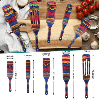 Spurtle Set, Wooden Utensils for Cooking, Kitchen Utensils Set, Pakkawood Kitchen Cooking Utensils Set, Apartment Essentials Wood Serving Spatula spoon, Home & kitchen Gift for Women & Men - Image 2
