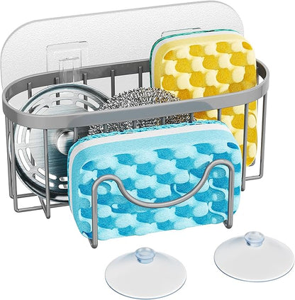 HapiRm Sponge Holder for Kitchen Sink - Sink Caddy with Unique M-Shaped, 2 Installation Methods Kitchen Organizer, Rustproof Stainless Steel Sponge Caddy - Grey by HapiRm