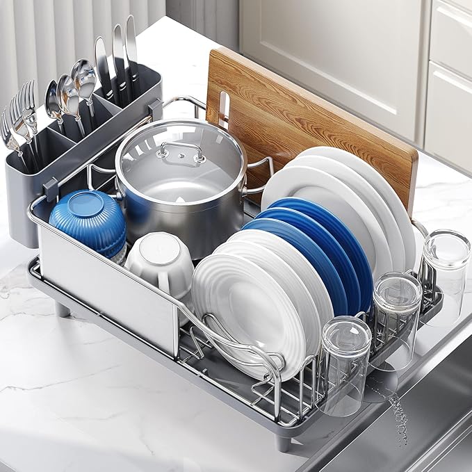 Urackify Stainless Steel Dish Drying Rack - Large Capacity Kitchen Counter Organizer with Drain Board, Utensil Holder & Detachable Cup Shelf, 304 Surgical-Grade Rust-Proof Dish Drainer, Easy Assembly - Image 8
