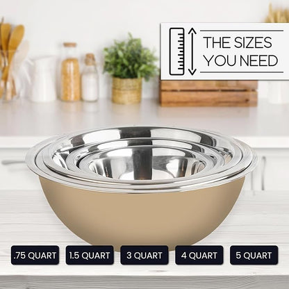 WHYSKO Meal Prep Stainless Steel Mixing Bowls Set, Home, Refrigerator, and Kitchen Food Storage Organizers | Ecofriendly, Reusable, Heavy Duty (Khaki) - Image 7