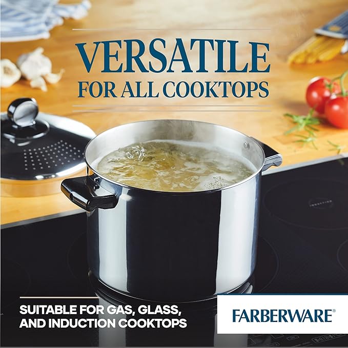Farberware 70755 Classic Series Stainless Steel 8-Quart Covered Straining Stockpot with Lid, Stainless Steel Pot with Lid, Silver - Image 3