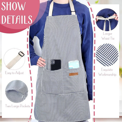Handepo 12 Pcs Cotton Aprons for Women Men with Pockets Soft Adjustable Bib Stripe Aprons for Cooking Kitchen Chef - Image 3