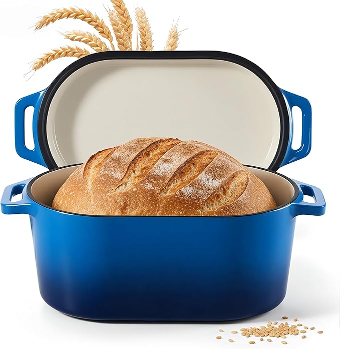 Dutch Oven for Bread Baking, 3.4 QT Bread Dutch Oven for Sourdough, Enamelled Cast Iron Bread Oven with Lids, Heavy-Duty Non Stick Sourdough Loaf Pan, Meatloaf Pan, Blue