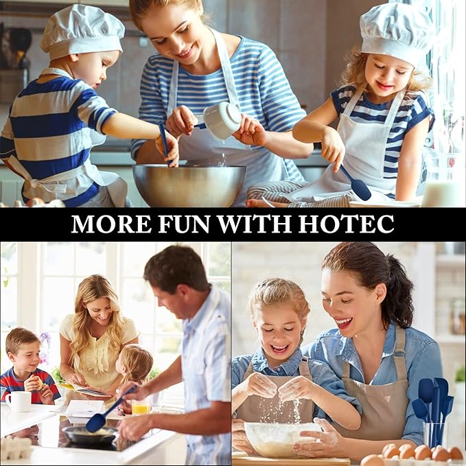 HOTEC 600℉ Heat Resistant BPA-Free Silicone Rubber Spatula Set, Kitchen Cooking Spatulas, Baking, Mixing, for Non Stick Cookware, Dishwasher Safe, Classic Blue Set of 5 - Image 7