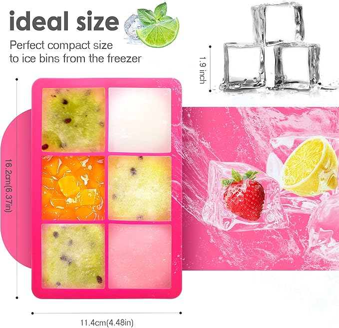 Silicone Ice Cube Trays with Lids,Large Square Ice Cube Molds for Freezer, Whiskey, Cocktail, Stackable Flexible and Reusable & Easy Release BPA Free (2 Pack&Dark Gray and Rose) - Image 3