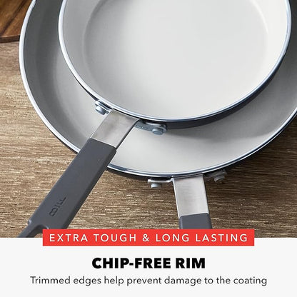 GreenPan x Bobby Flay 2 Piece- 8” and 10” Nonstick Frying Pan Skillet Set, PFAS-Free Diamond Ceramic, Induction Suitable, Stay-Cool Silicone Handle, Easy Clean Dishwasher & Oven Safe, Graphite