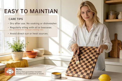 Checkered Cutting Boards for Kitchen, Wooden Chopping Board with Juice Grooves & Handles, Acacia Decorative Cutting Board Butcher Block Serving Tray with Gift Box, 16.5" x 11.6" x 0.8" - Image 6