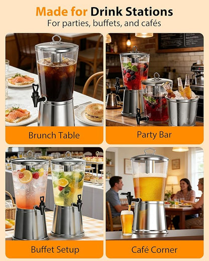 Beverage Dispenser with Stand, 2.5 Gallon Drink Dispenser for Parties,Events,Buffet &Self-Serve,Dual Ice Tube Core Fruit Infuser,Leakproof Spigot,Clear PC Container, Stainless Steel Lid&Base - Image 6