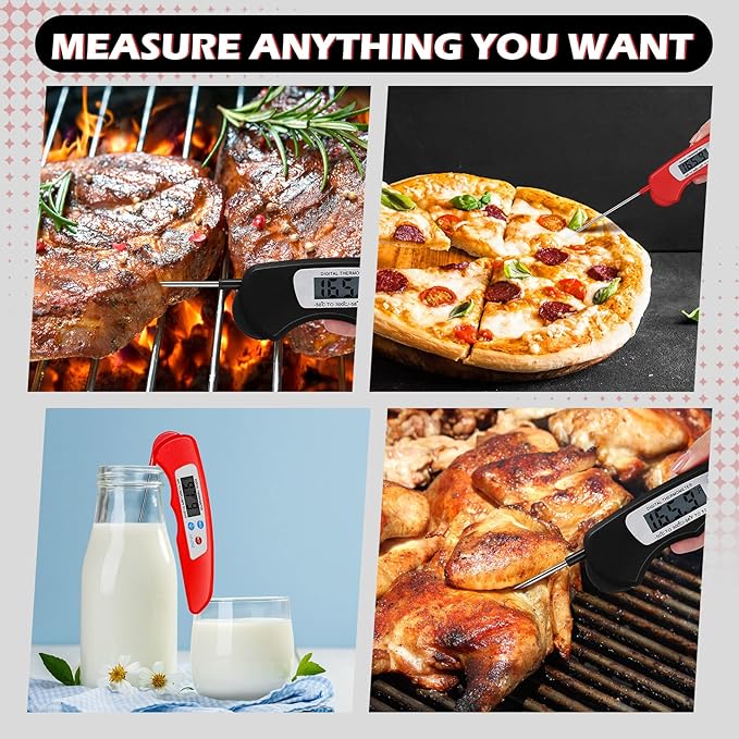 6 Pieces Digital Meat Thermometer Foldable Instant Read Food Thermometer Waterproof Digital Food Probe with Magnet for Grill Cooking Kitchen Food BBQ Roast Turkey Deep Fry Temperature Accessories - Image 5