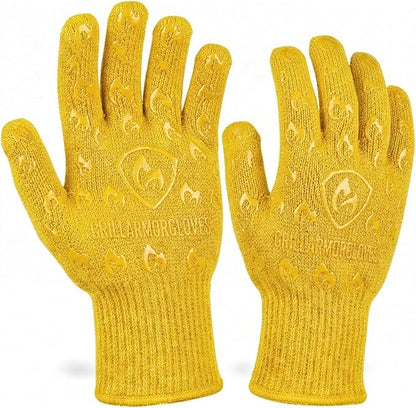 Grill Armor Oven Gloves with Fingers – 932°F Heat, Fire & Cut Resistant Mitts for BBQ, Grill, Cooking, Grilling, Baking, Smoker & Fire Pit by GrillArmorGloves