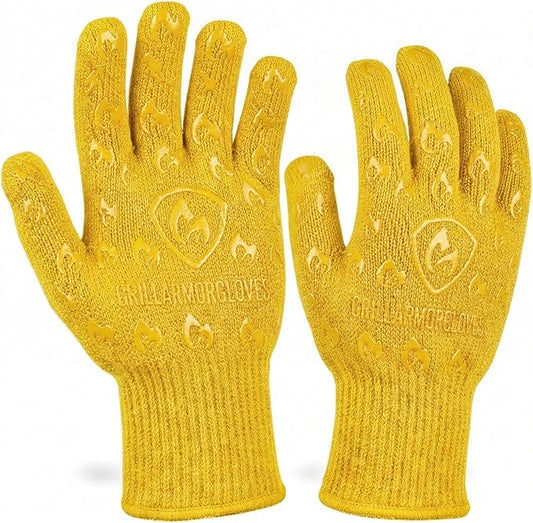 Grill Armor Oven Gloves with Fingers – 932°F Heat, Fire & Cut Resistant Mitts for BBQ, Grill, Cooking, Grilling, Baking, Smoker & Fire Pit by GrillArmorGloves