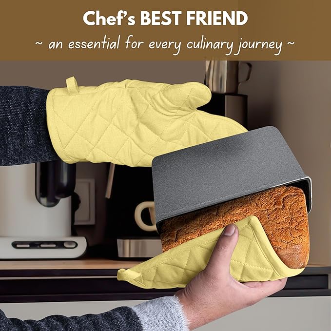 Native Fab 4 Piece Set - 2 Oven Mitts & 2 Potholders, Heat Resistant, 100% Cotton, Quilted Design, Non-Slip Grip, Machine Washable, Ideal for Baking, Cooking, BBQ, Kitchen Protection - Pale Yellow - Image 6
