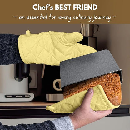 Native Fab 4 Piece Set - 2 Oven Mitts & 2 Potholders, Heat Resistant, 100% Cotton, Quilted Design, Non-Slip Grip, Machine Washable, Ideal for Baking, Cooking, BBQ, Kitchen Protection - Pale Yellow - Image 6