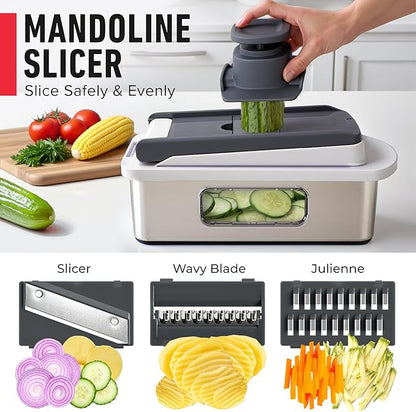 Mueller Pro-Series 10-in-1, 8 Blade Stainless Steel Multi Vegetable Chopper And Mandoline Slicer, Kitchen Accessories and Essentials, Food and Veggie Chopper, Mincer, Dicer, White Sand/Grey - Image 6