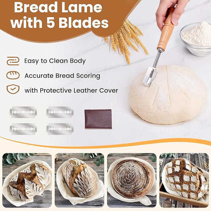 Danish Dough Whisk with Sourdough Scoring Tool, Bread Making Tools and Baking Supplies - Dough Hook Dutch Whisk, Bread Lame, Bench Scraper & Pastry Brush - Image 4